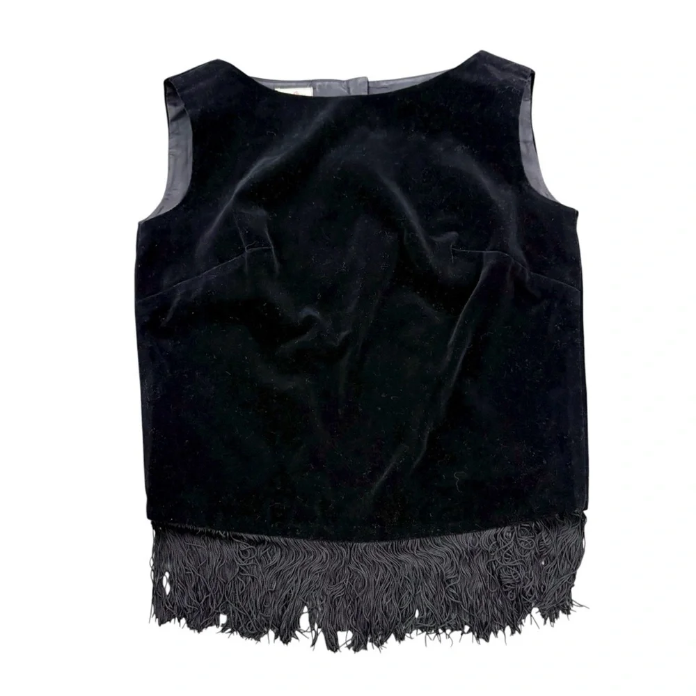 Vintage Junior Miss of California Velvet Fringe Top Small
